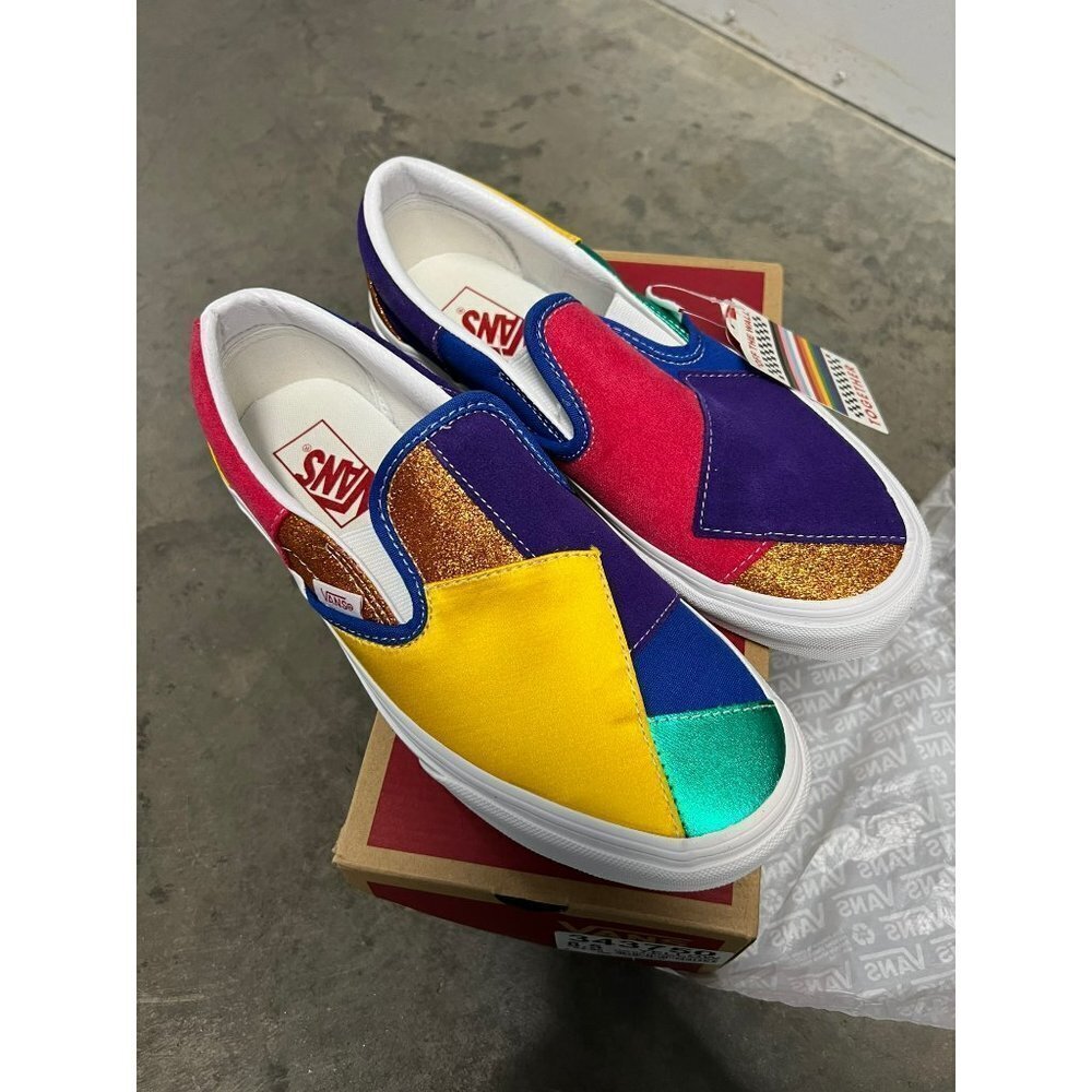 NEW Vans | Classic Slip-On Pride Patchwork/True White Sz M5.5/W7 - Picture 2 of 8